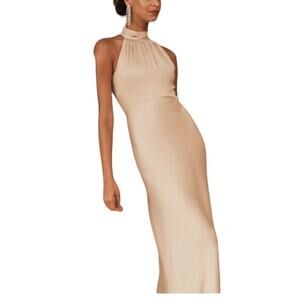 Anthropologie BHLDN Esme High Neck Satin Dress Size 10 Blush NWD FLAW